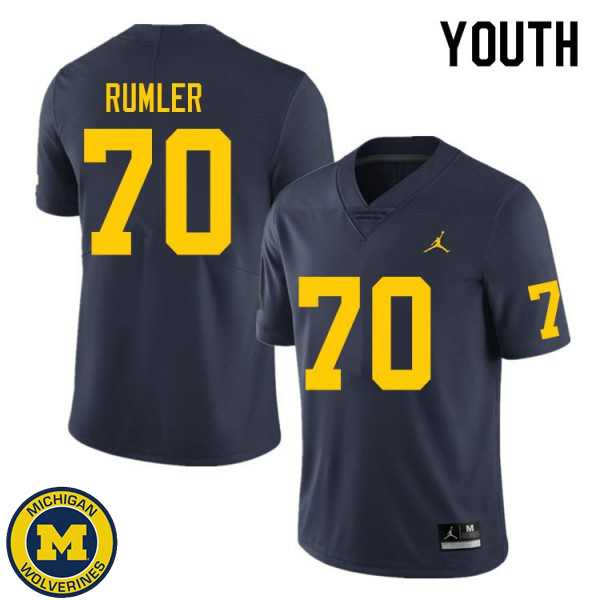 Youth Michigan Wolverines #70 Nolan Rumler Navy Embroidery Football Jersey